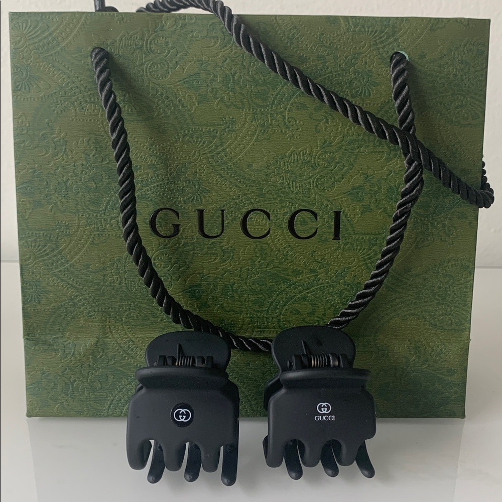Gucci Black Mini Hair Claw Clips - Set of 2 with Bag